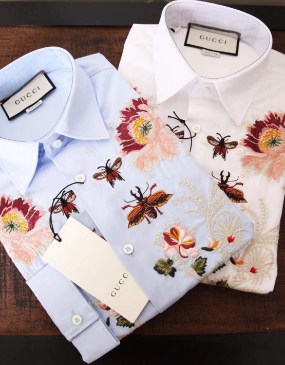 Gucci Flower Shirt White & Light Blue - billionairemart