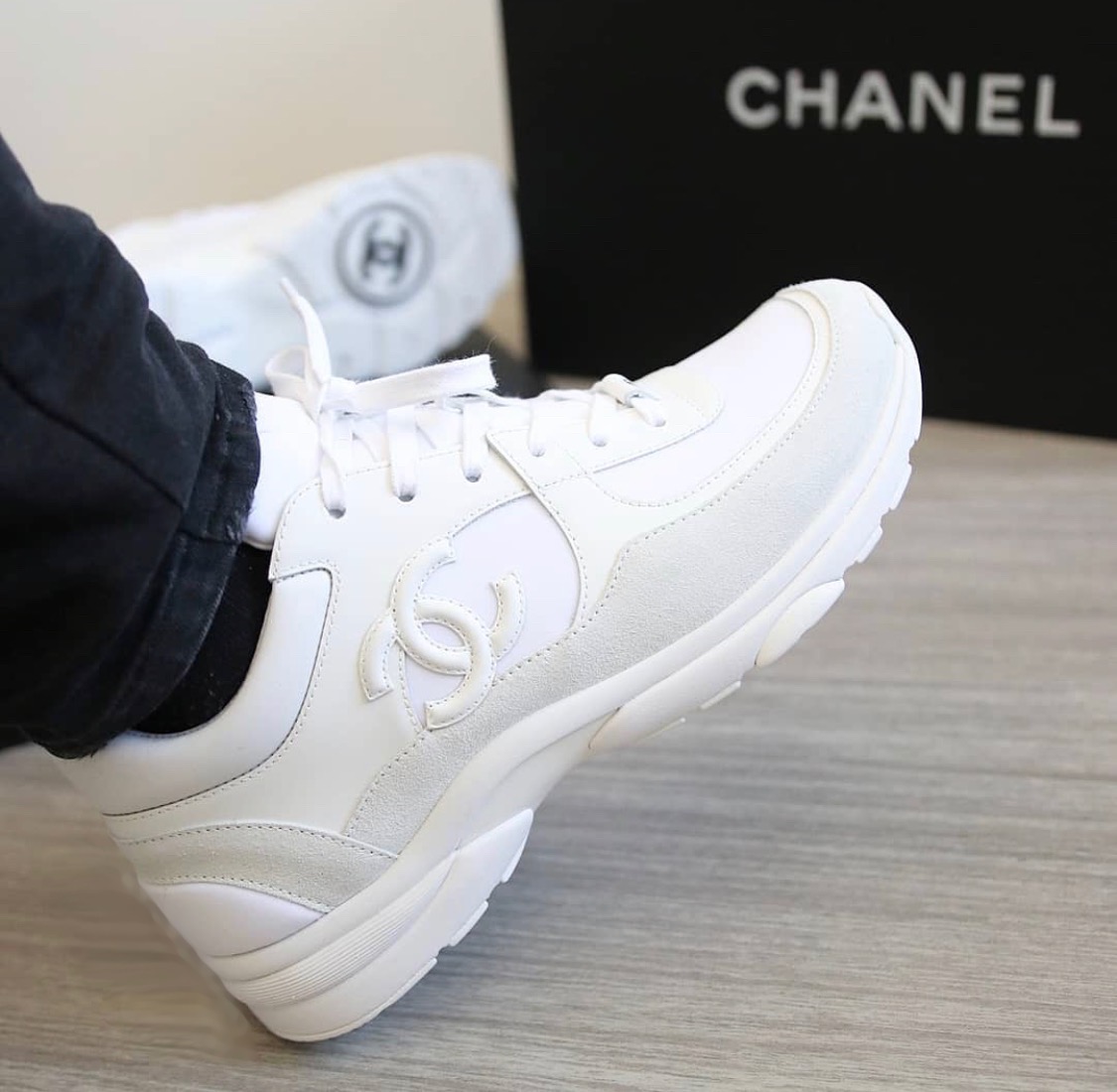 chanel white and clear sneakers