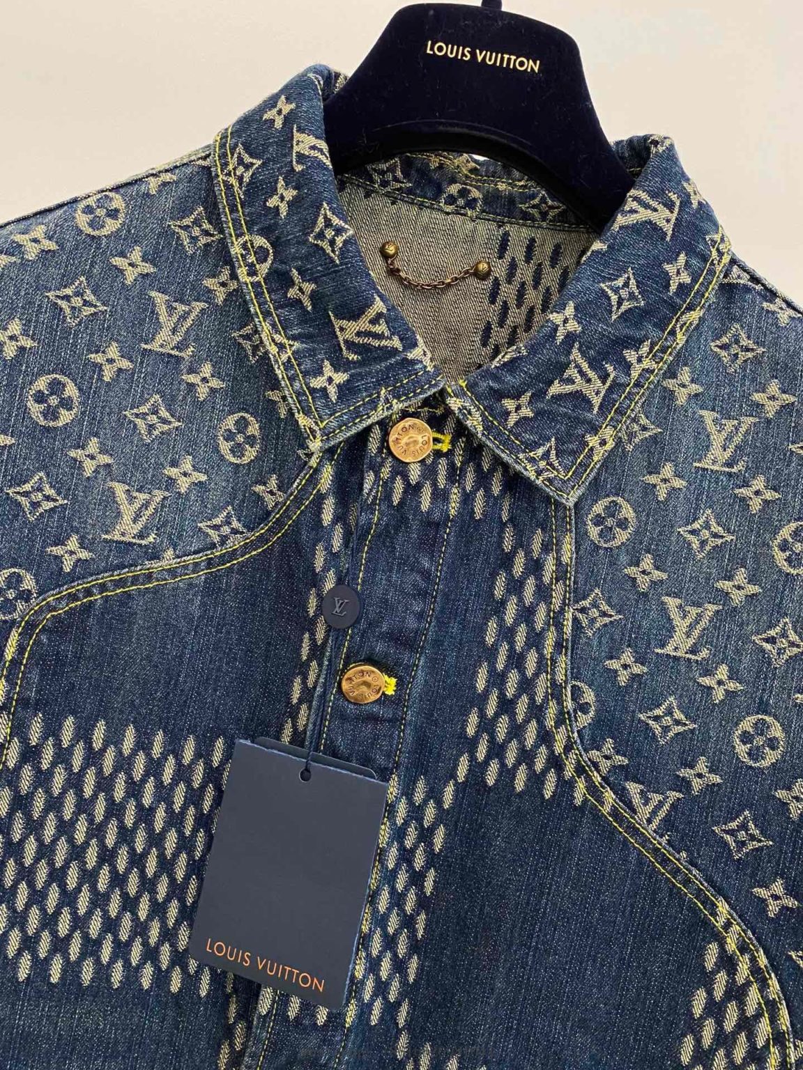 Louis Vuitton GIANT DAMIER WAVES MONOGRAM DENIM JACKET Blue ...