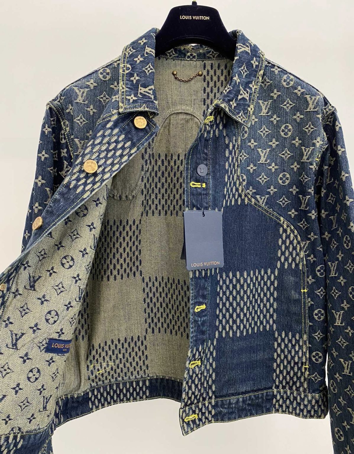 Louis Vuitton GIANT DAMIER WAVES MONOGRAM DENIM JACKET Blue