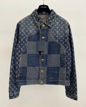 Louis Vuitton GIANT DAMIER WAVES MONOGRAM DENIM JACKET Blue ...