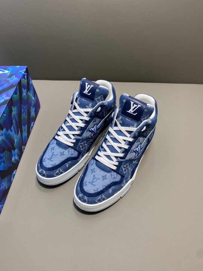 Louis Vuitton Blue Monogram Denim Tempo Slip On Sneakers Size 39 Louis  Vuitton