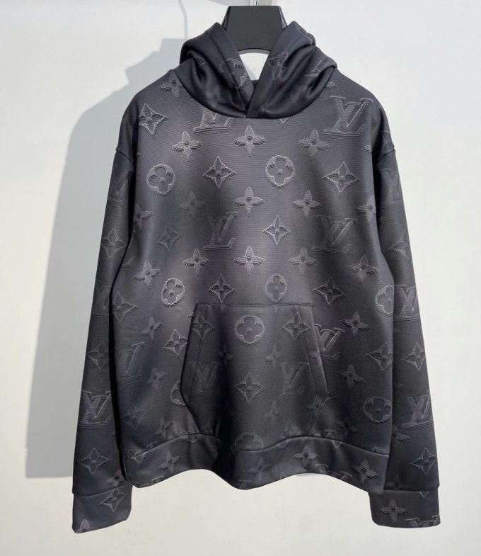 louis vuitton 2054 3d monogram hoodie mens size xl grey/black