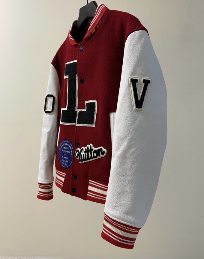 Louis Vuitton Baseball Jacket Dark Red With Patches – billionairemart